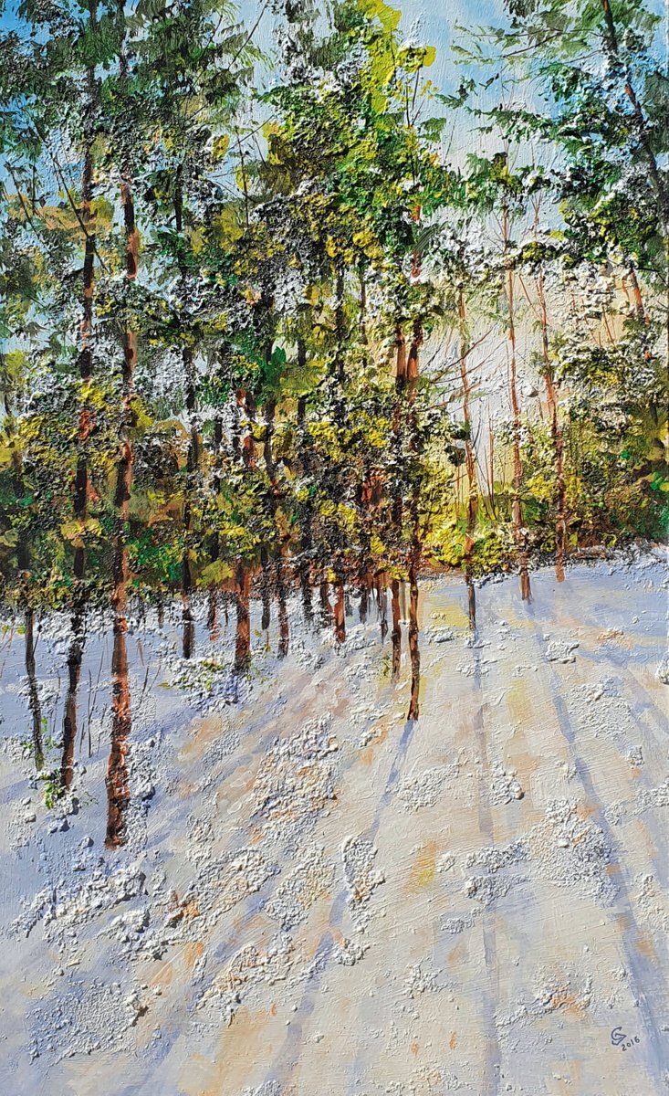 Abstract Landscape Oil Painting By Ivan Grozdanovski, 16 X 26, Four Shades Of Winter 4, Original Artwork