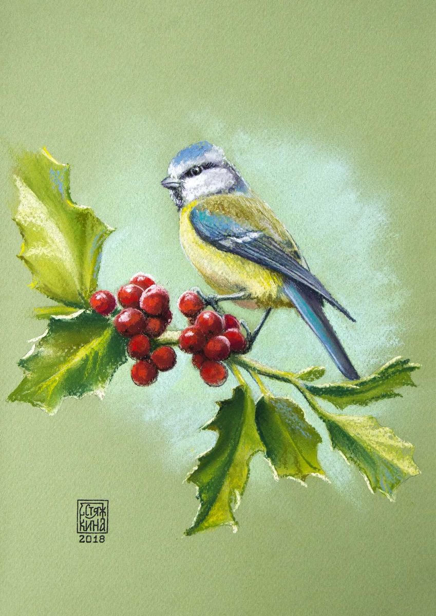 Titmouse. Original pastel drawing by Ekaterina Styazhkina
