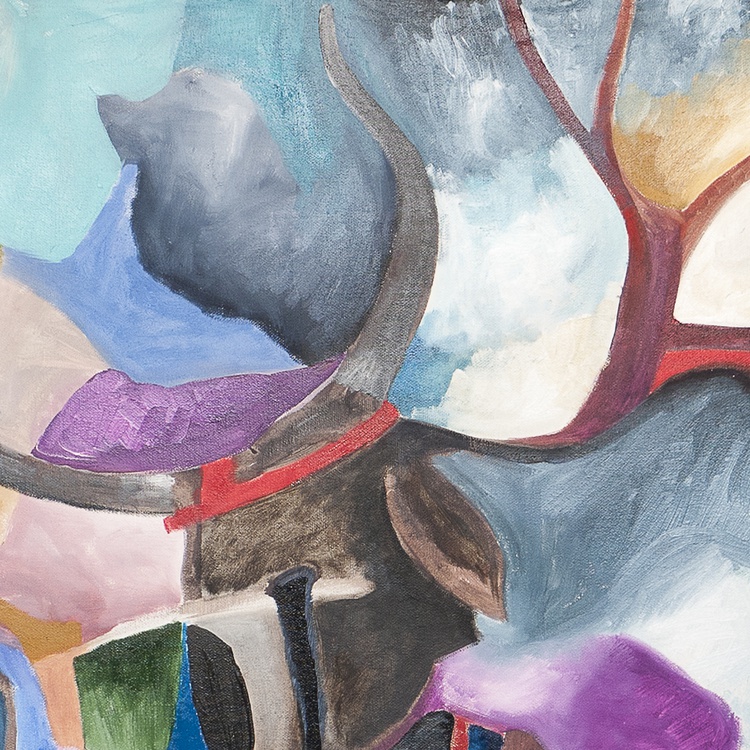 Cows And Red Bird Extra Large Abstract Oil Paint Artfinder