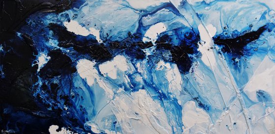 Navy Admiralty 200cm x 100cm Blue White Textured Abstract Art