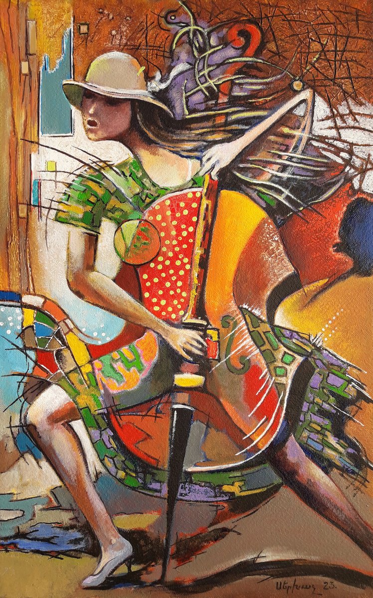 Abstract Portrait Oil Painting By Sergey Xachatryan, 20 X 31", Jazz, Original Artwork