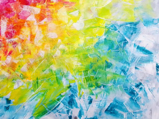 Frozen in time - XL colorful floral abstract painting