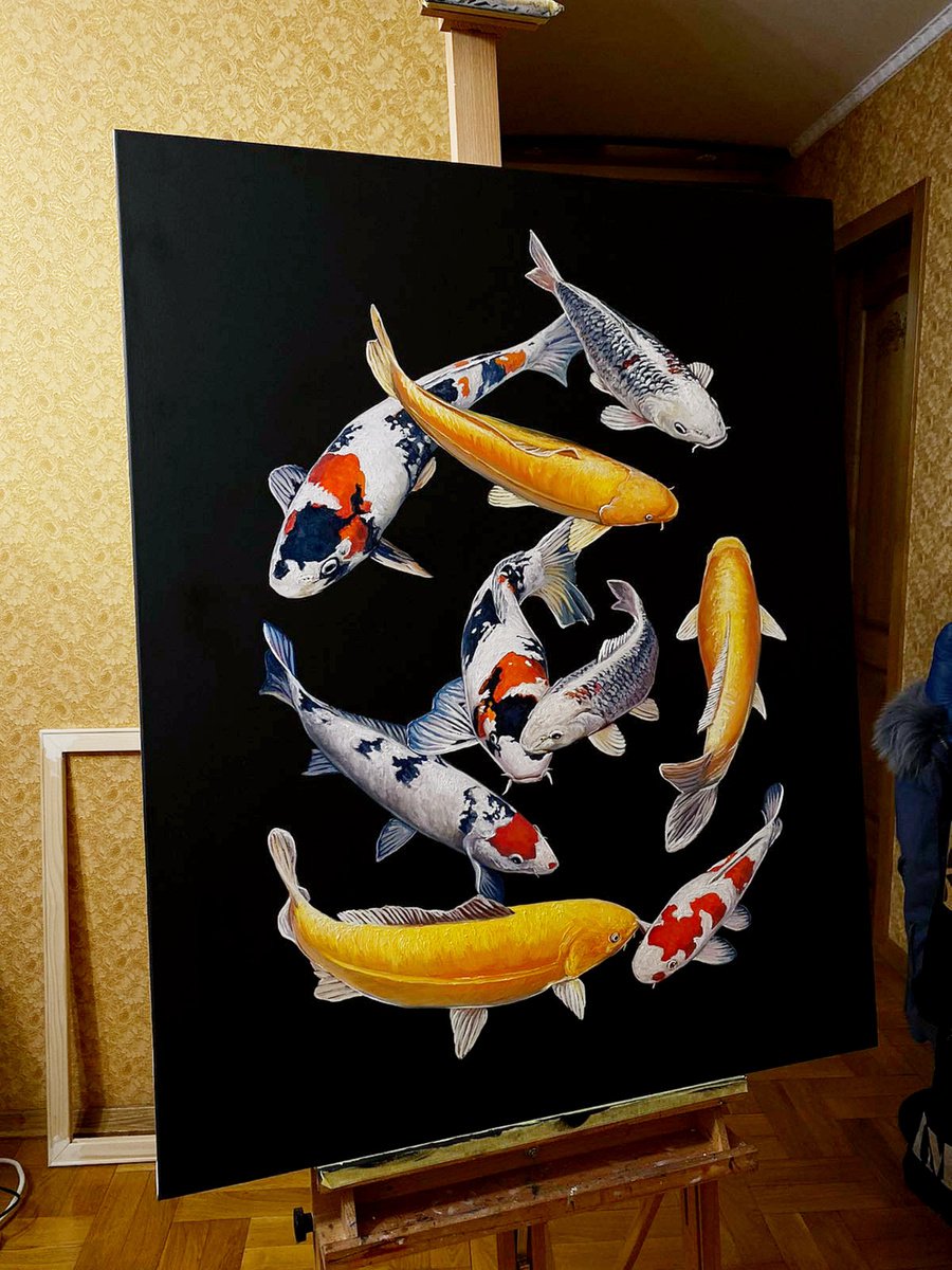 9 nine Koi Fish Oil painting: Elena Adele Dmitrenko | Artfinder