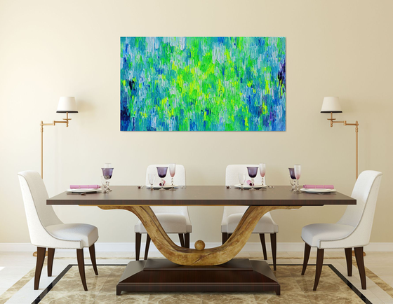 55x31.5'' Large Ready to Hang Blue Modern Relief Palette Knife Abstract Painting - XXXL Relief Blue