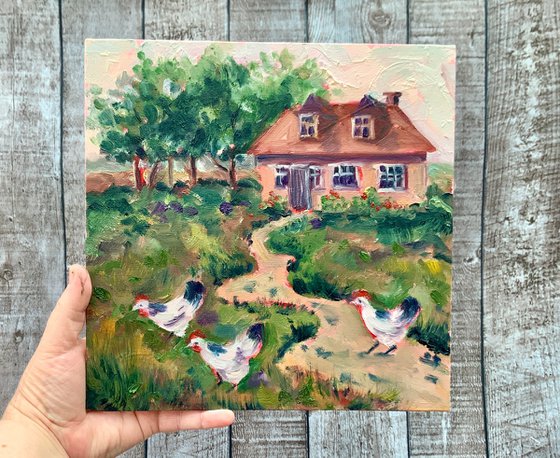 Village house and chickens