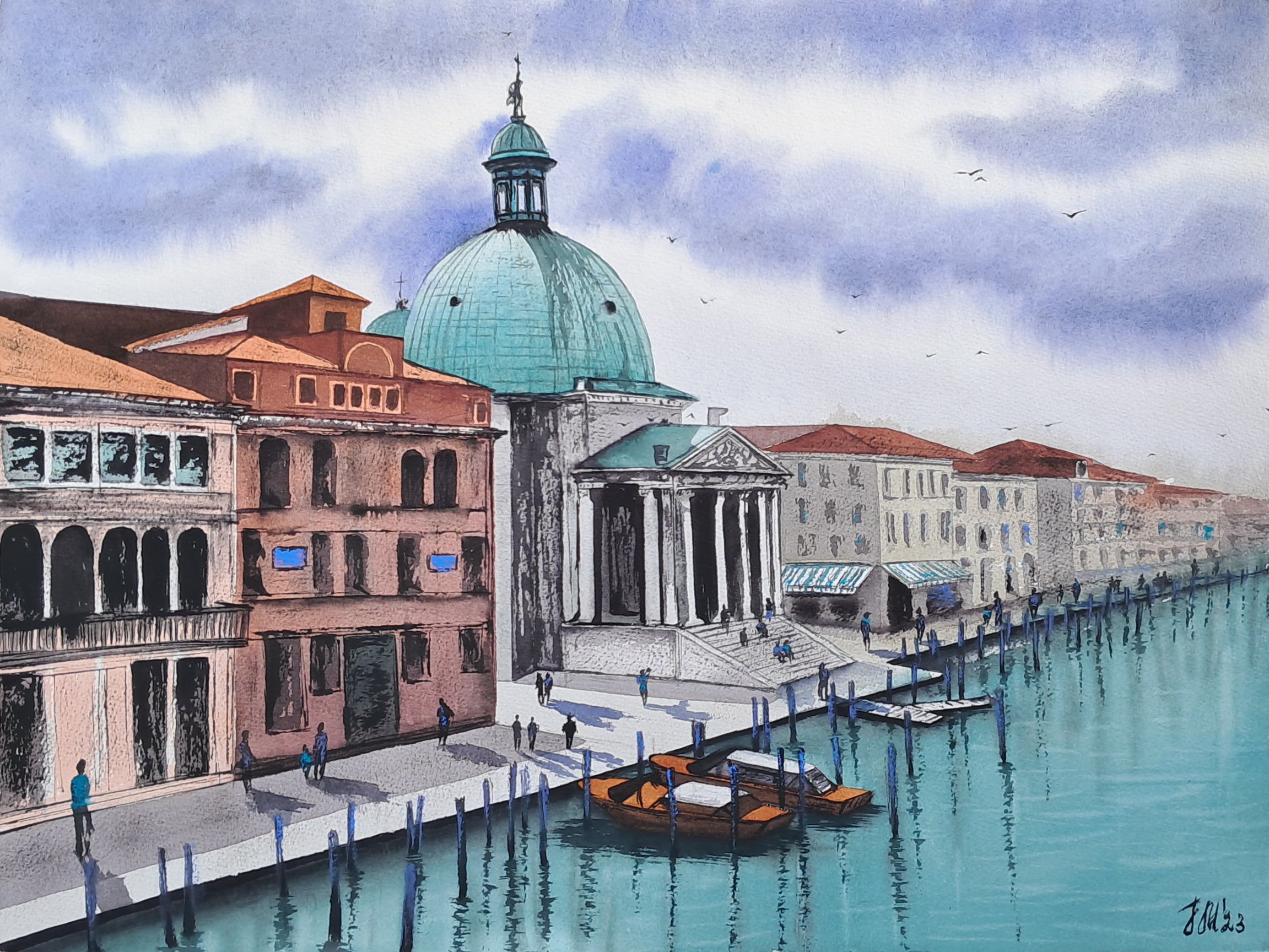 Cityscapes Watercolour By Yuliia Sharapova, 15 X 22", Venice Italy, Original Artwork