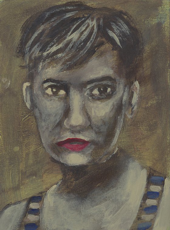 Portrait Of A Woman In A Striped Tank Top
