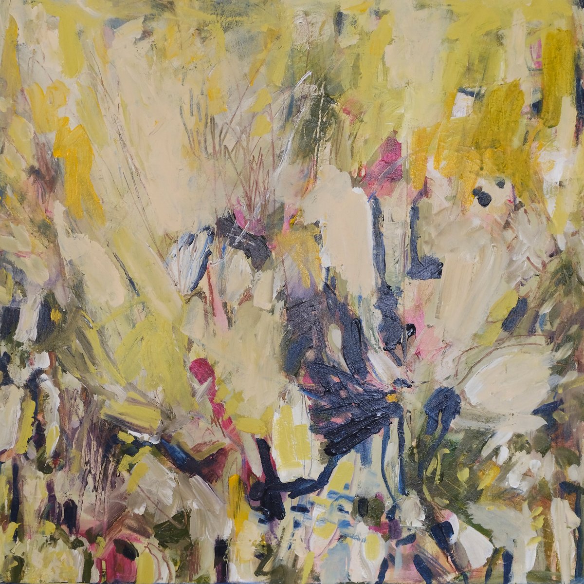 Organic Abstract Acrylic Painting By Egle Ra, 28 X 28, Holding Summer Close, Original Artwork