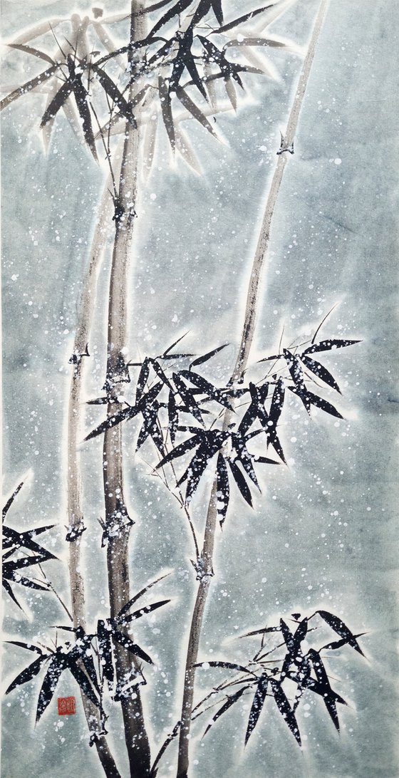 Night snowy bamboo - Oriental Chinese Ink Painting