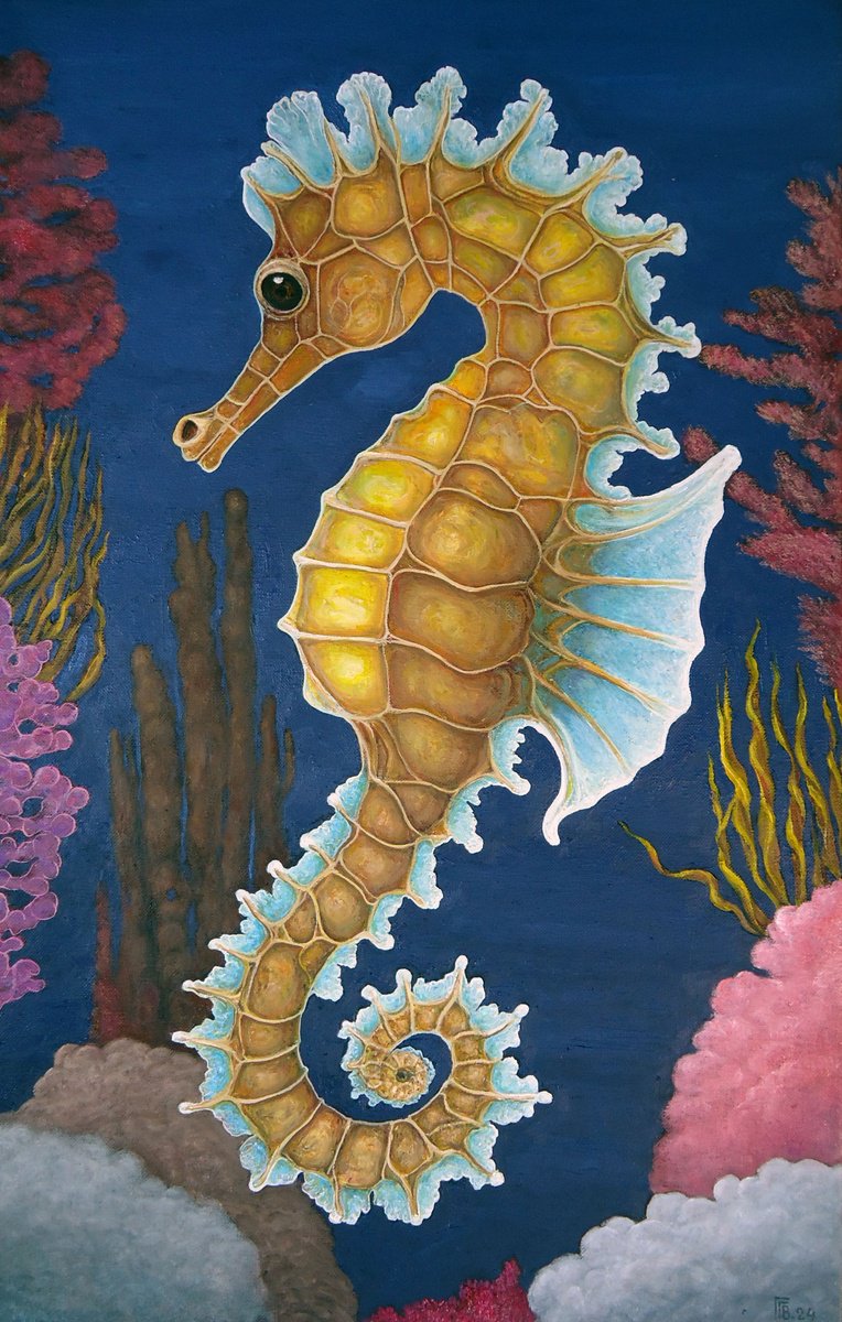 Urban And Pop Animal Oil Painting By Grigor Velev, 18 X 28, Seahorse Iii, Original Artwork