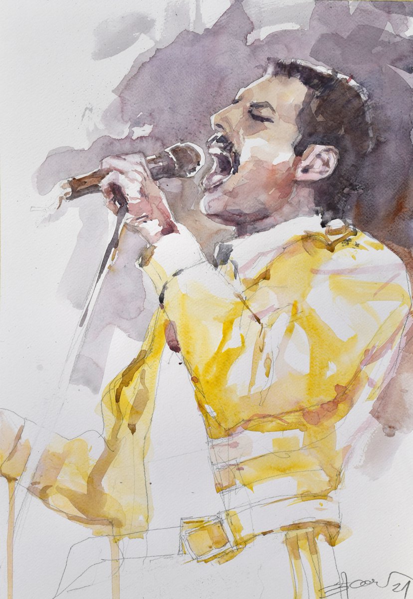 Expressive Portrait Watercolour By Goran Zigolic Watercolors, 14 X 20, Freddie, Original Artwork
