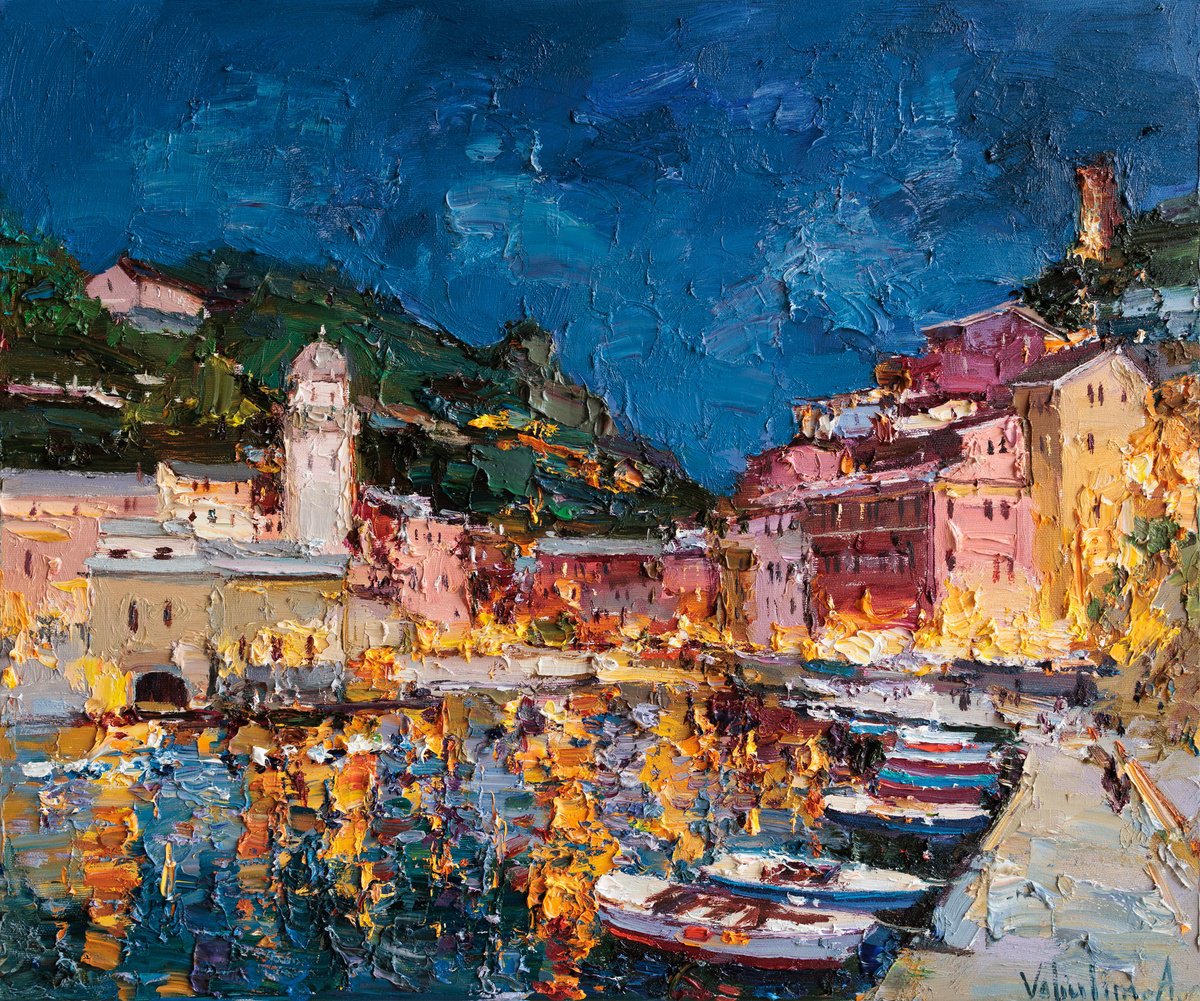 Impressionistic Landscape Oil Painting By Anastasiia Valiulina, 24 X 20, Evening Lights Of Italy, Original Artwork