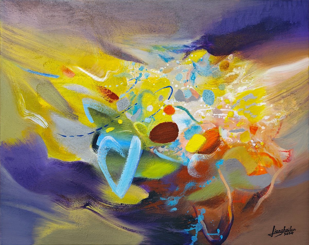 Abstract Acrylic Painting By Liang Hailun, 36 X 29", N°220, Original Artwork