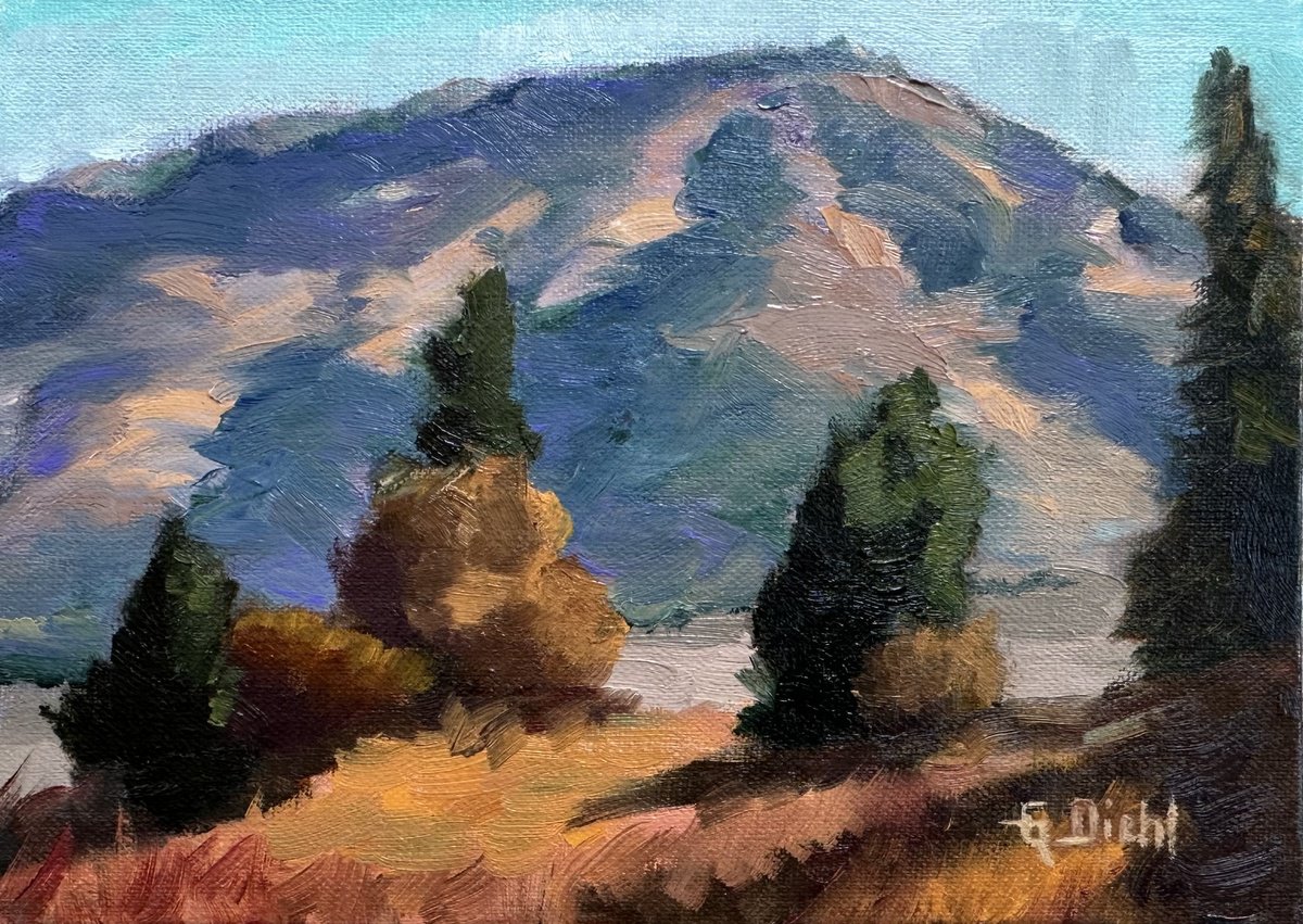 Impressionistic Landscape Oil Painting By Grace Diehl, 7 X 5, Mountainside, Original Artwork