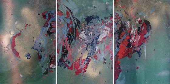 Set of 3 Fluid abstract original paintings on carton - 18J050