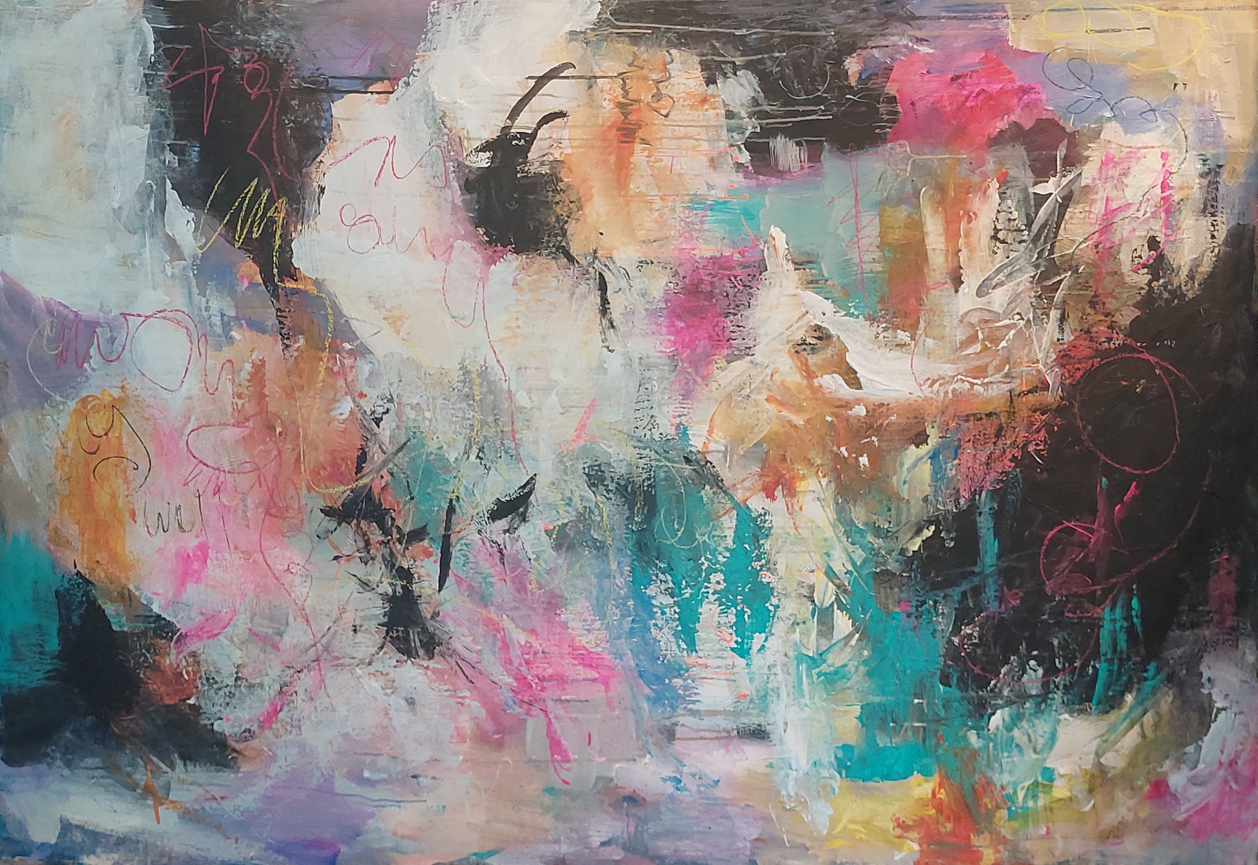 Abstract Painting By Els Driesen, 45 X 63, My World, Original Artwork