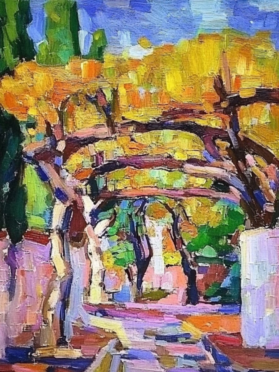 Impressionistic Botanical Print By Elena Avanesova, 24 X 31, Arbour Grapes In Mallorca, Original Artwork