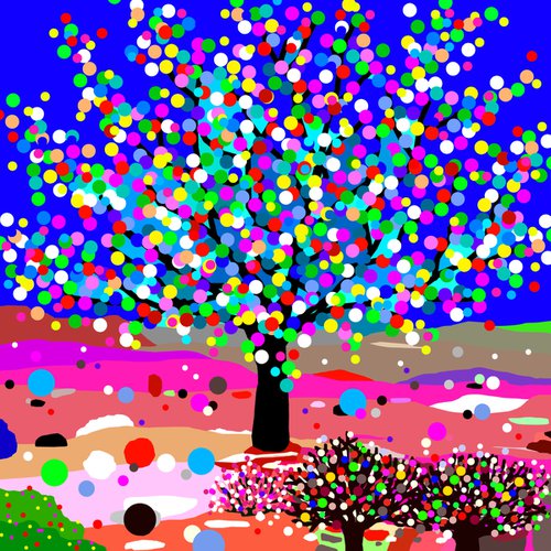 "The lightning seeds" (Las semillas de luz) (pop art, landscape) by Alejos