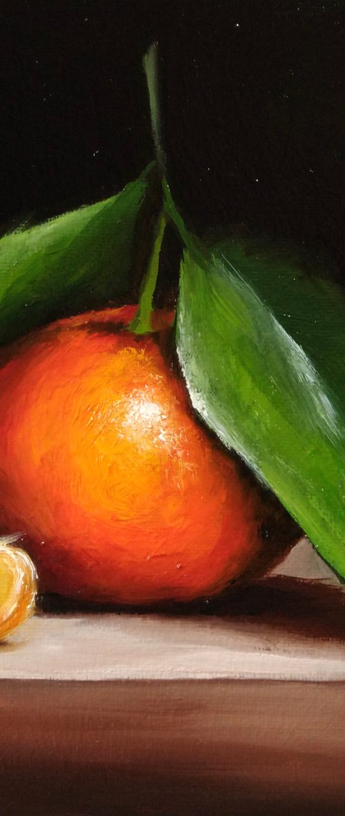 Clementine with segment still life by Jane Palmer Art
