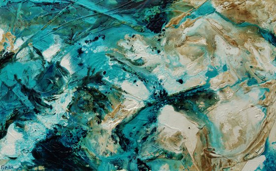 Rusted Honey 160cm x 100cm Teal Rust White Textured Abstract Art