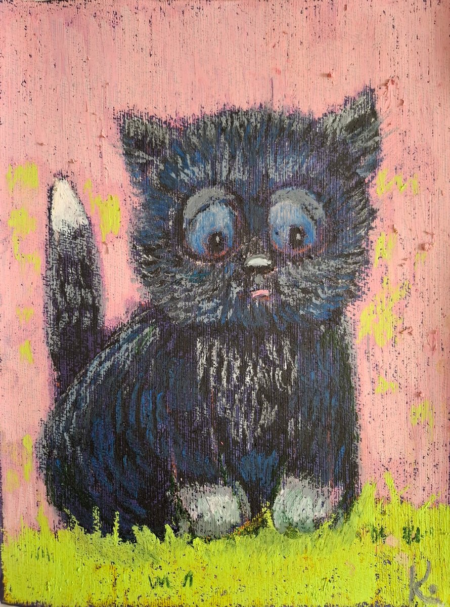 Impressionistic Botanical Pastel Drawing By Olena Kolotova, 12 X 16", Pastel Drawing "Black Cat", Original Artwork