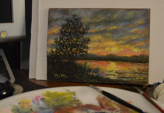 River Sundown - 5X7 oil