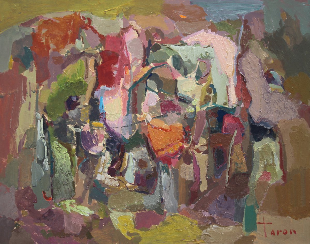 Abstract Oil Painting By Taron Khachatryan, 16 X 12", Abstraction, Original Artwork