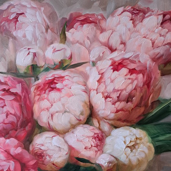 Peonies in vase painting