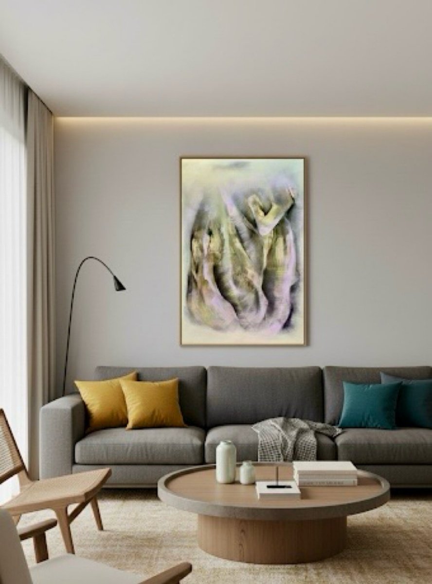 Expressive Abstract Acrylic Painting By Roberta Cervelli, 28 X 39", Cantiamo Insieme In Silenzio, Original Artwork