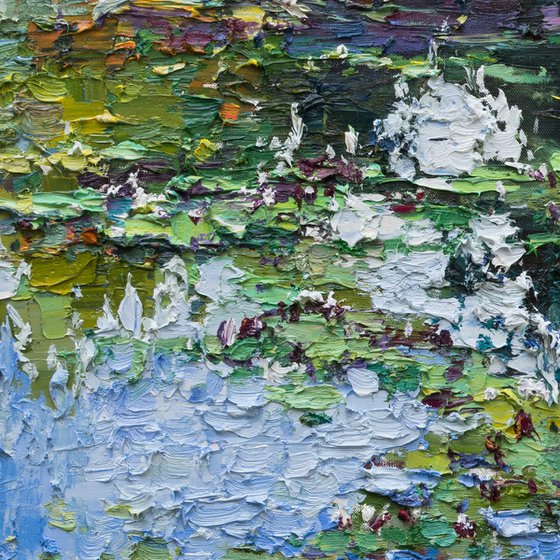 White Water Lilies - Impasto Original Oil painting