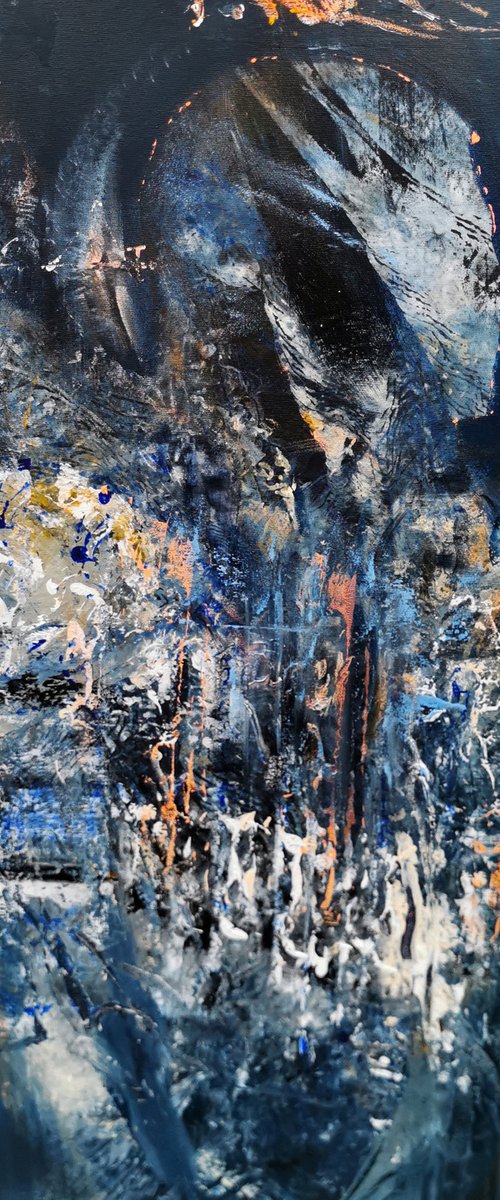 Beautiful abstract dark blue angel series painting by KLOSKA by Kloska Ovidiu