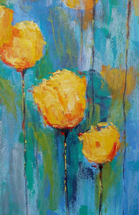 YELLOW TULIPS IN BLUE MOOD