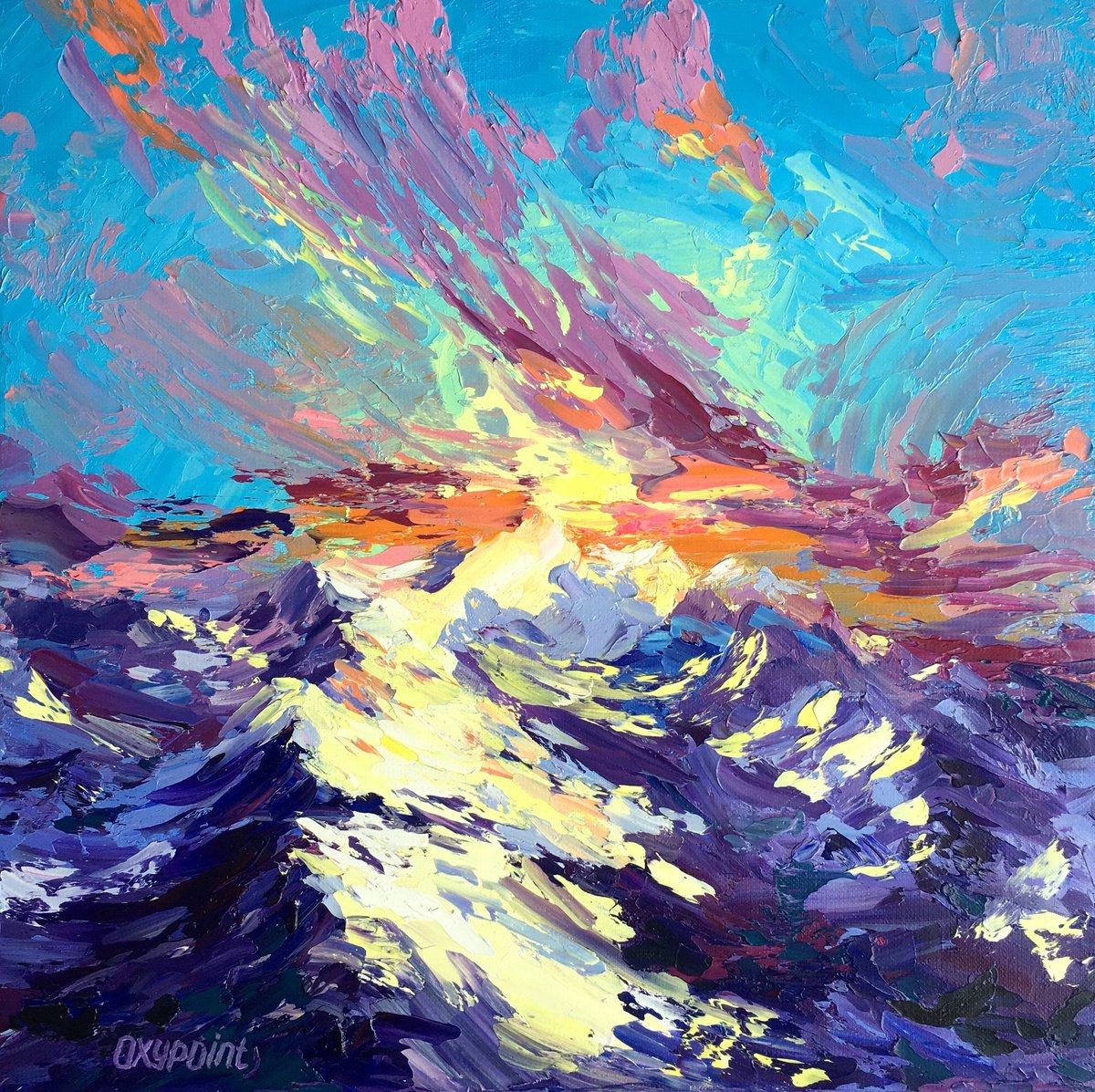 Expressive Landscape Oil Painting By Oxypoint, 16 X 16", "Delicate Glow Of Light", Original Artwork