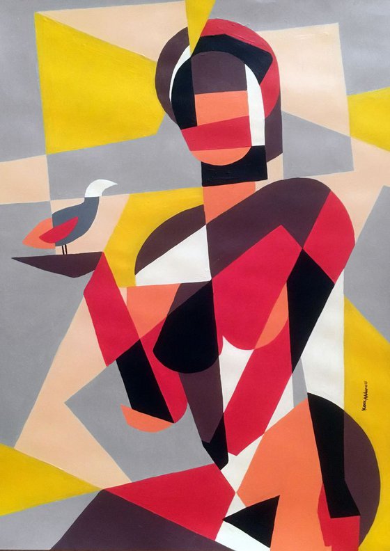 Abstracted Nude with Bird