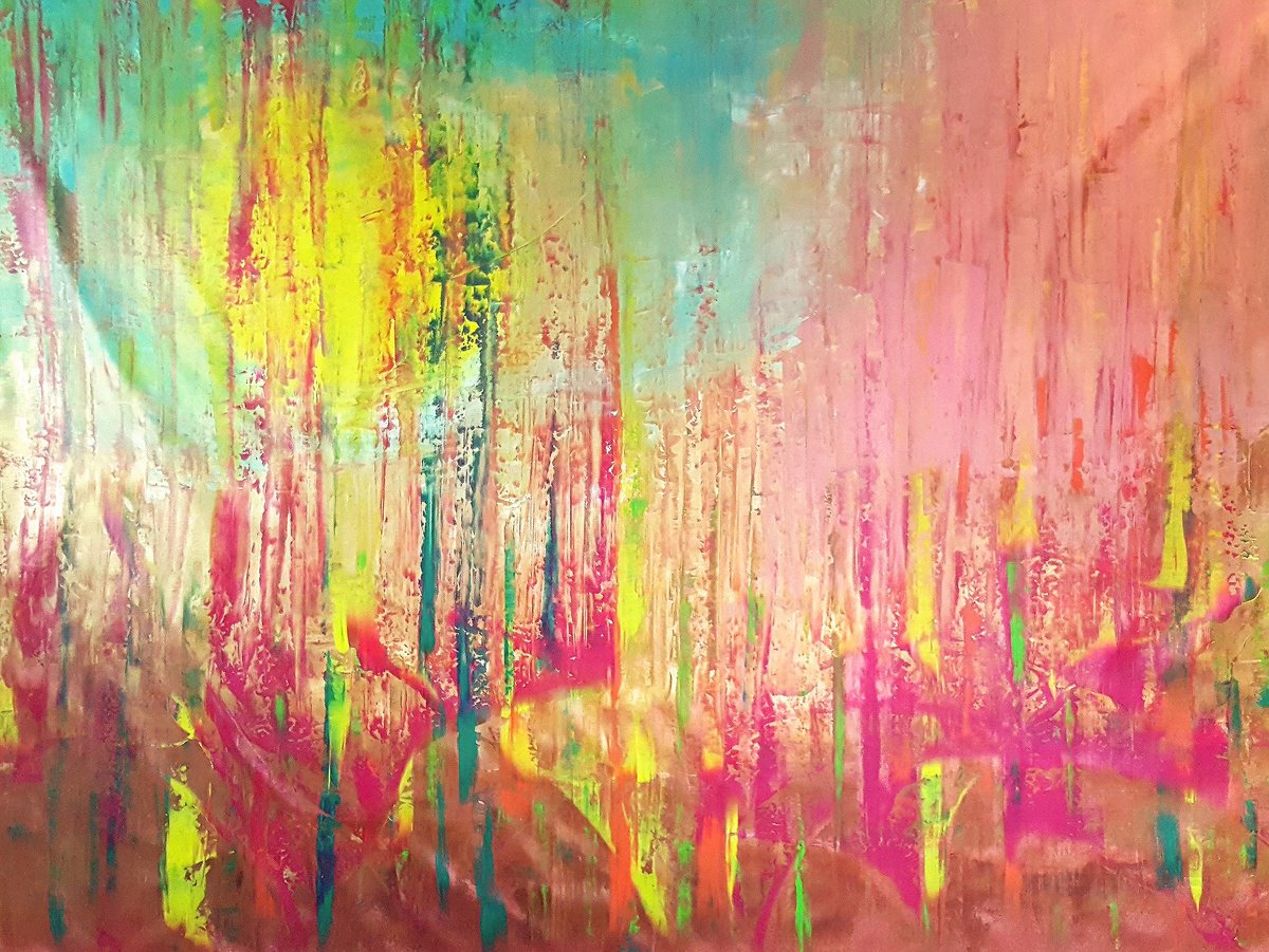 Abstract Landscape Acrylic Painting By Ivana Olbricht, 75 X 57, Rolling Sun, Original Artwork