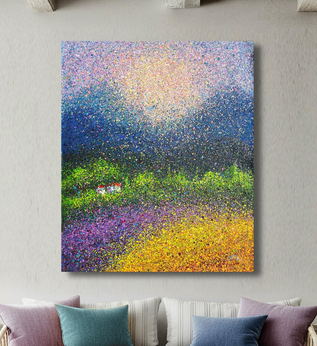 Impressionistic Landscape Acrylic Painting By Nadiia Antoniuk, 40 X 50", Fields Of Dreams And Serenity, Original Artwork