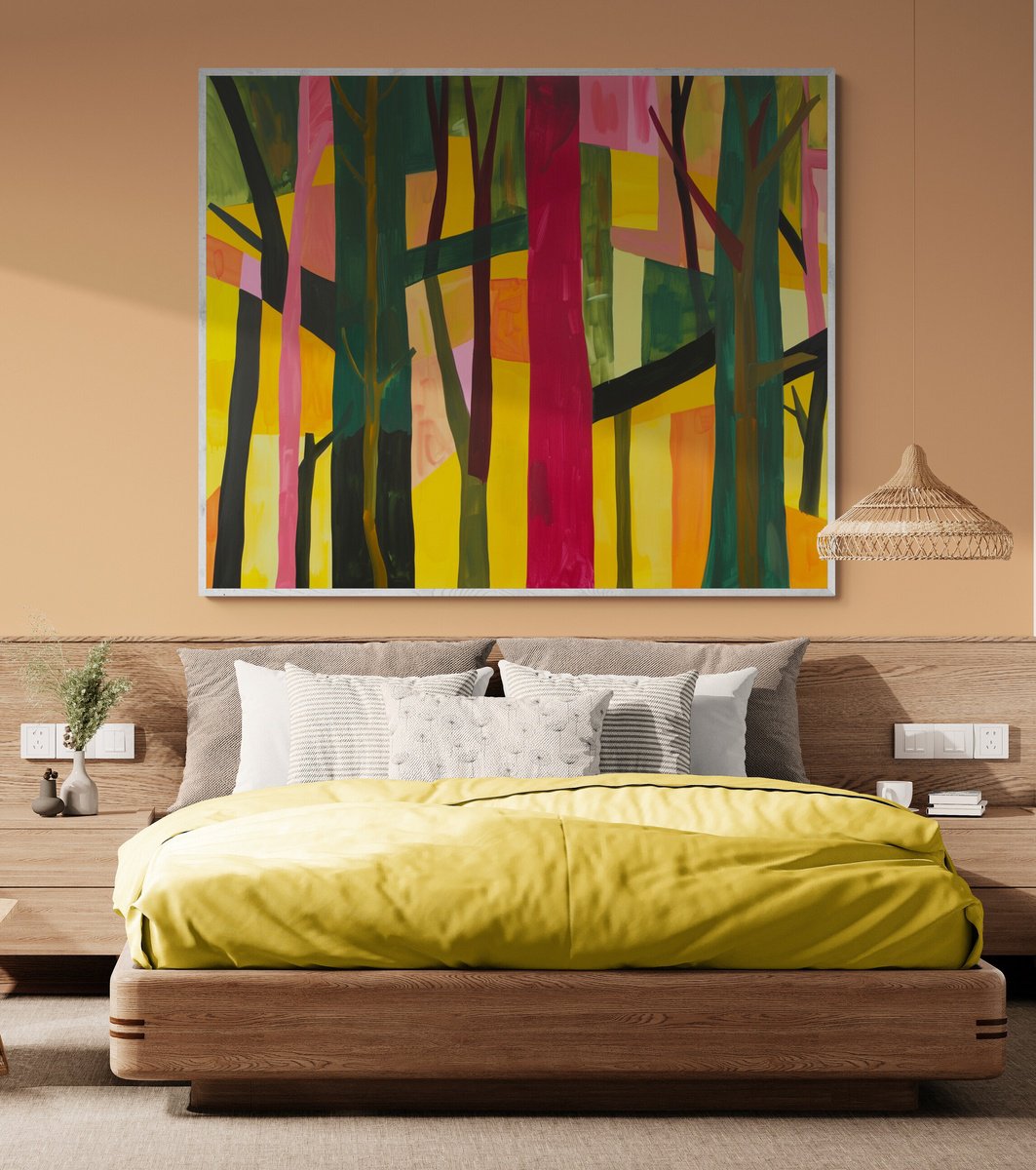 Abstract Acrylic Painting By V+V Kniazievi, 47 X 39", Forest Of Dreams #8, Original Artwork