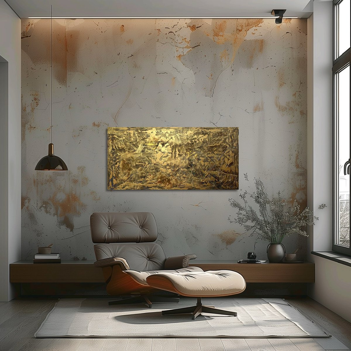 Abstract Acrylic Painting By Exclusive Arts, 47 X 24, Gold Leaf 120X60X2, Original Artwork
