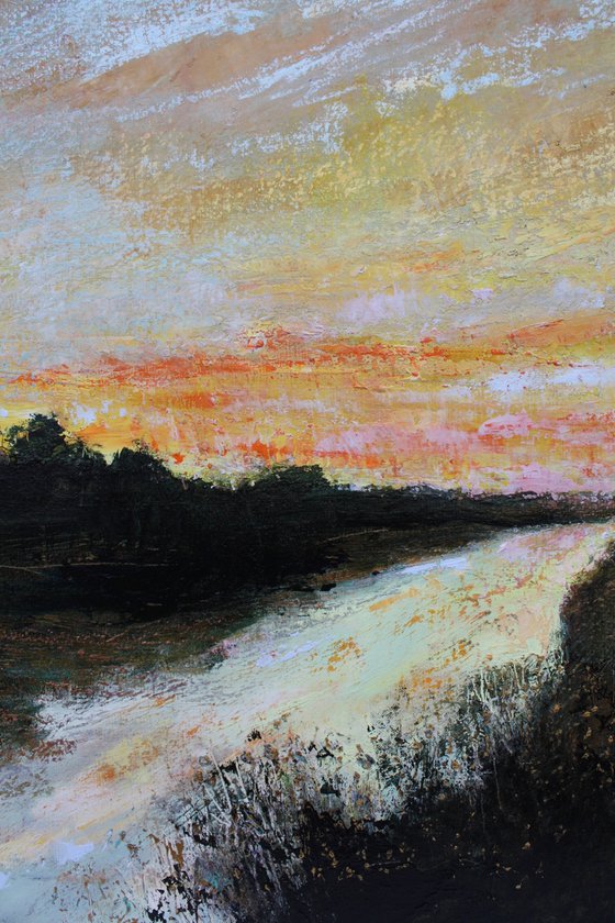 'Twilight River' Sunset Landscape Oil Painting