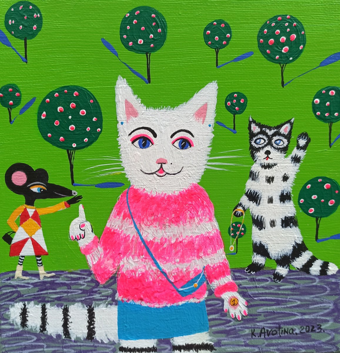 Impressionistic Animal Acrylic Painting By Katrina Avotina, 8 X 8", #Influencers, Original Artwork