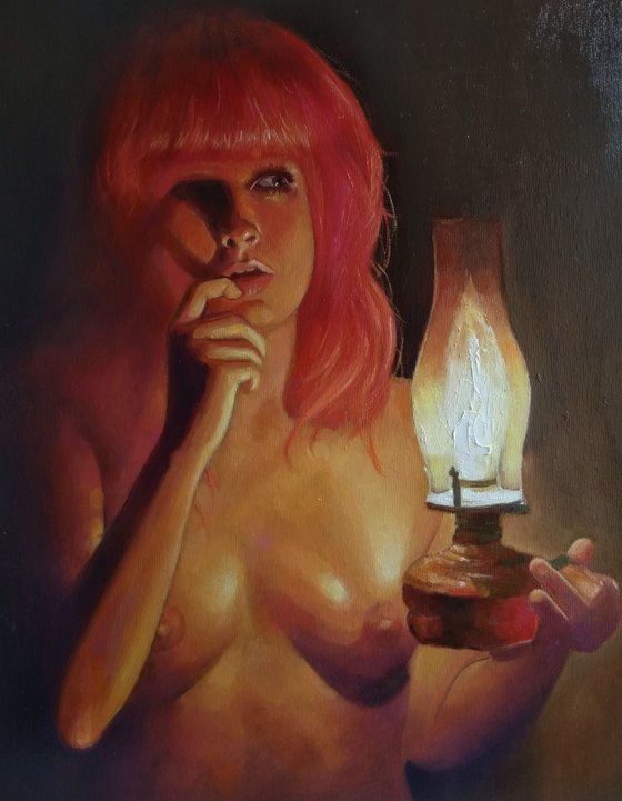 Searching in the dark places (50x64cm, oil/canvas, impressionistic figure)
