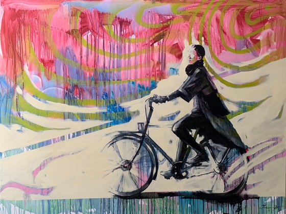 XXXL Big painting - "Summer wind" - Bike - Cyclist - Amsterdam - Huge painting