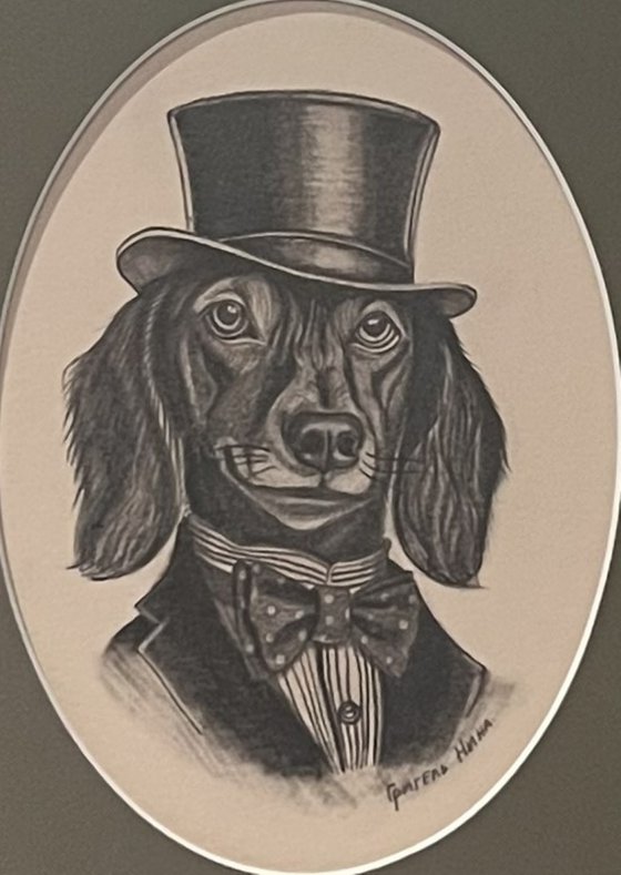 "The Gentleman Dachshund" is 21x29.7cm.