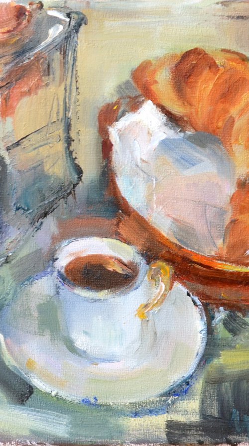 Still Life with croissant by Nelina Trubach-Moshnikova