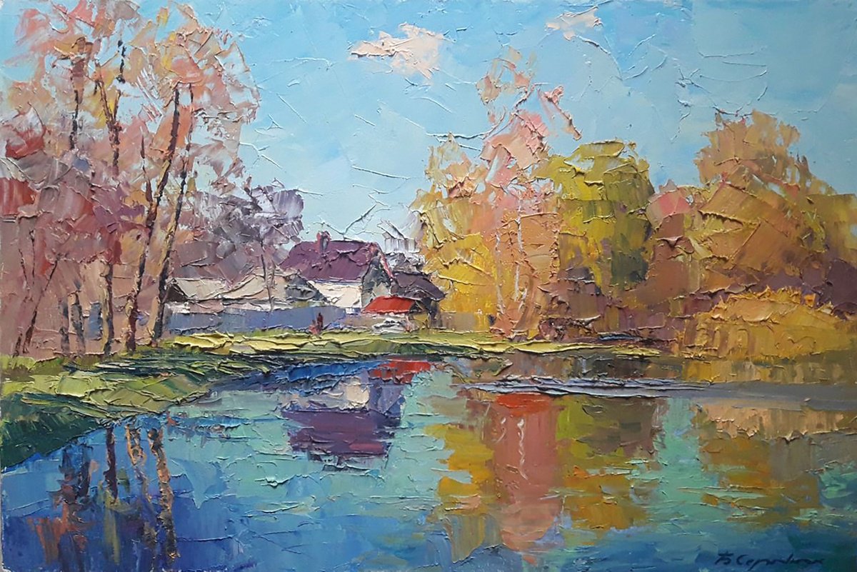 Oil painting Autumn pond Serdyuk Boris Petrovich nSerb884 by Boris Serdyuk