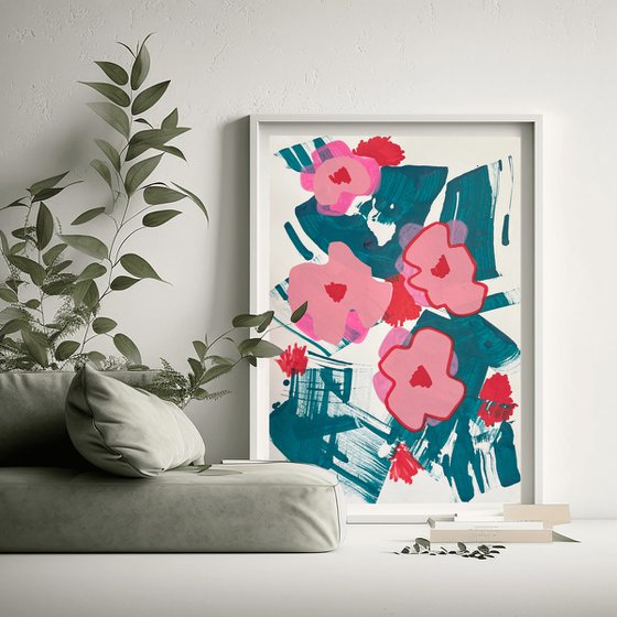 Pink and Teal Flower Collage