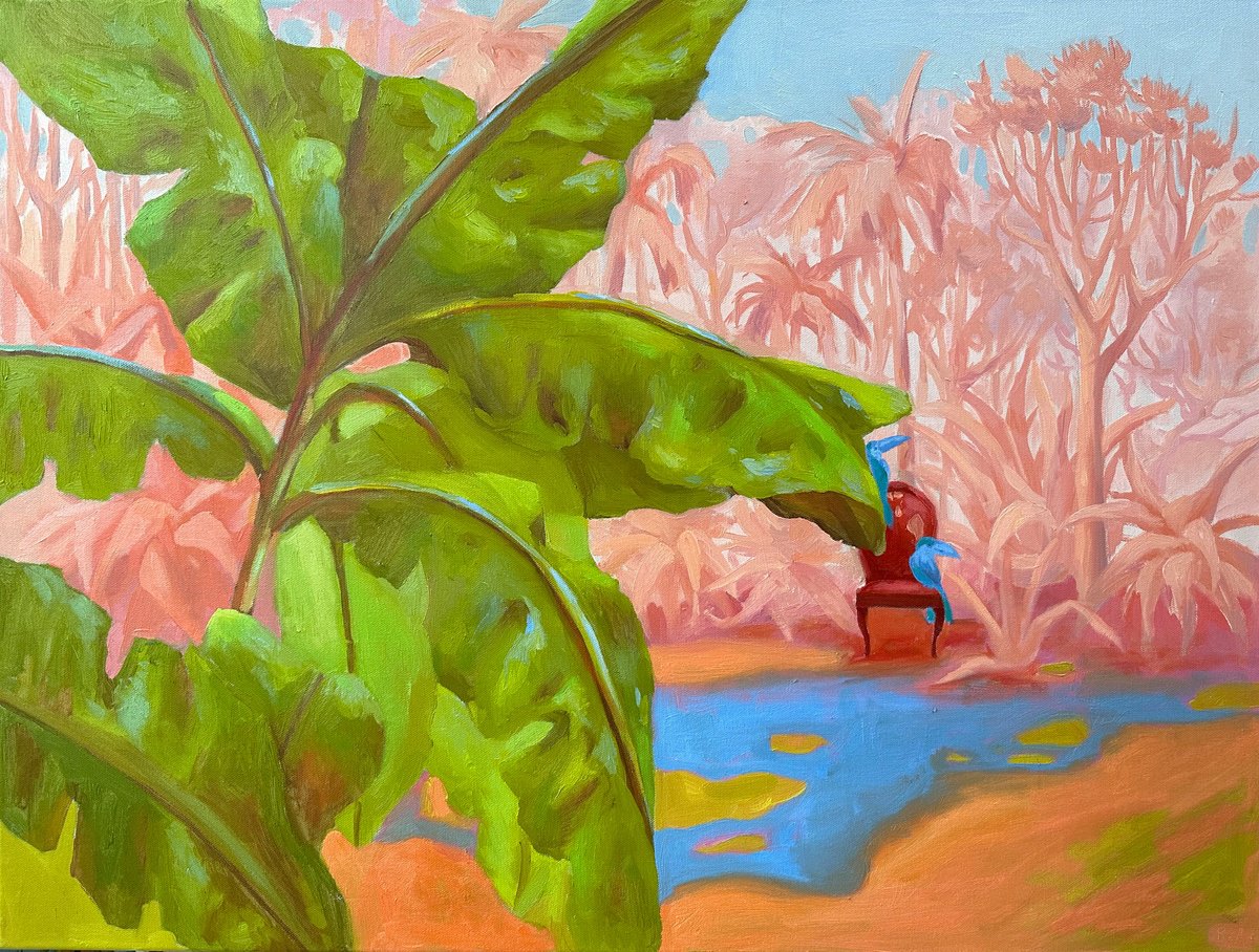 Surrealistic Oil Painting , Pink Tropical Forest By Anna Bogushevskaya, 31 X 24, Artwork For Sale On Artfinder