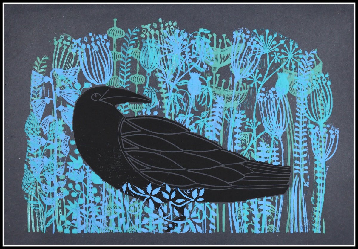 Linocut , Ravens Midnight By Mariann Johansen-Ellis, 21 X 15, Artwork For Sale On Artfinder