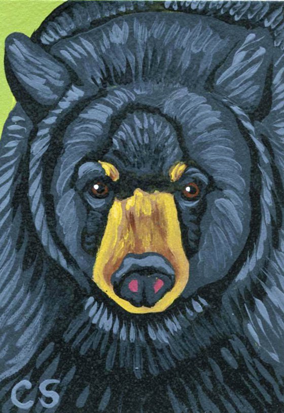 ACEO ATC Original Miniature Painting Black Bear Wildlife Art-Carla Smale