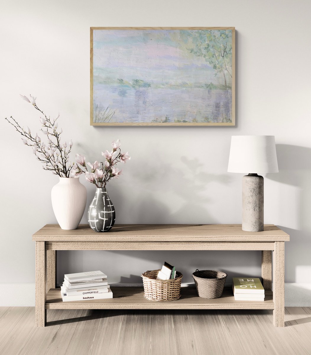 Abstract Landscape Acrylic Painting By Nikki Wheeler, 36 X 24", Early Morning Mist, Spring, Original Artwork